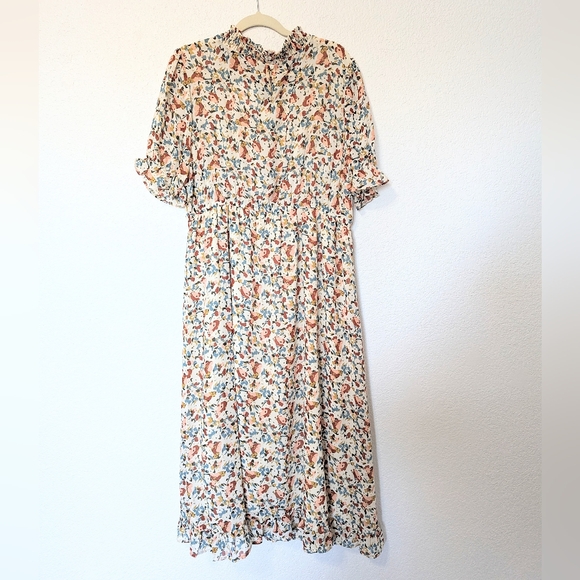 NWT Hayden The Becca Off White Floral Smocked Neck Midi Dress Modest 1XL Cream - Picture 6 of 10